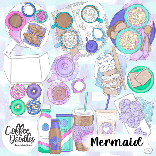 Mermaid Cool Tones Inspired Clipart Food
