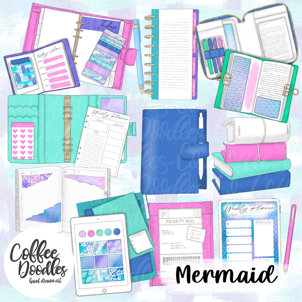 Mermaid Cool Tones Inspired Clipart Planner