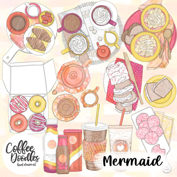 Mermaid Warm Tones Inspired Clipart Food