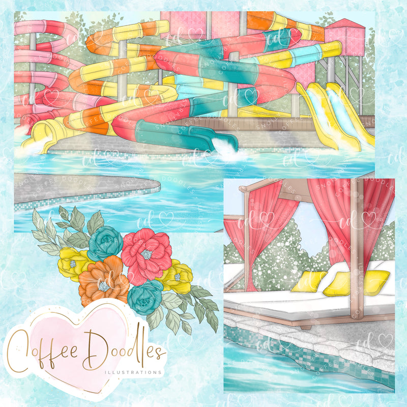 Waterpark Bright Tones Inspired Clipart