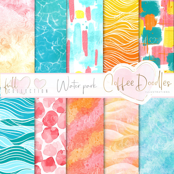 Waterpark Bright Tones Inspired NOT SEAMLESS Inspired Digital Paper Pack
