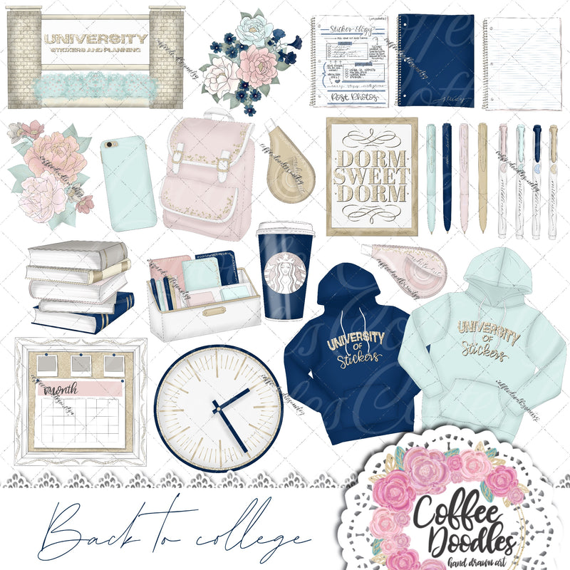 Back to College Navy Inspired Clipart