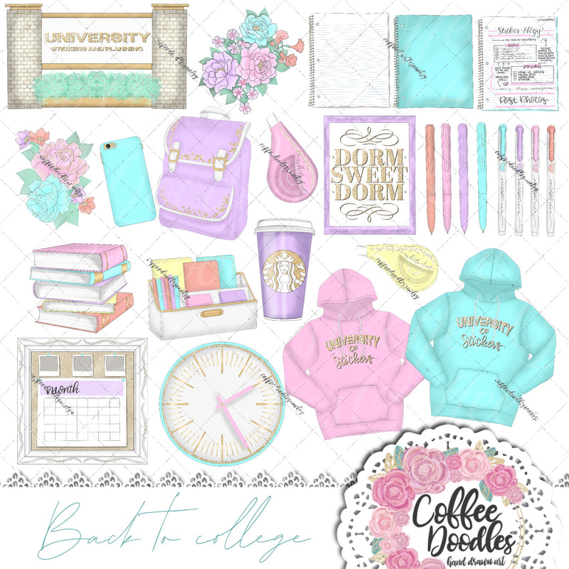 Back to College Pastel Inspired Clipart