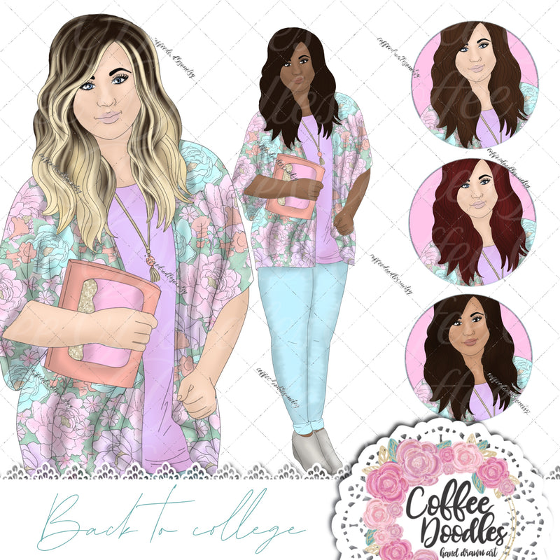 Back to College Pastel Inspired Clipart Fashion Girl Clip Art
