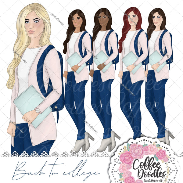 Back to College navy Inspired Clipart Fashion Girl Clip Art