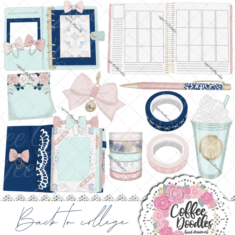 Back to College Navy Inspired Clipart Planners