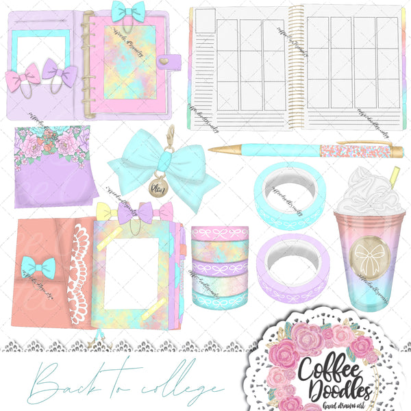 Back to College Pastel Inspired Clipart Planners